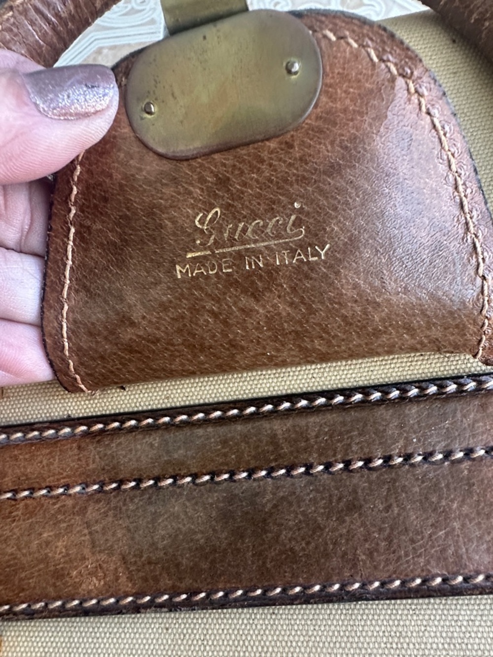 GUCCI Vintage1970s Doctor travel bag Cream Canvas and Tan Leather Top-Handle - Picture 14 of 15